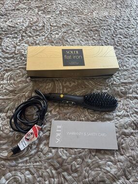 Soleil Flat Iron Heated Hair Brush - Black